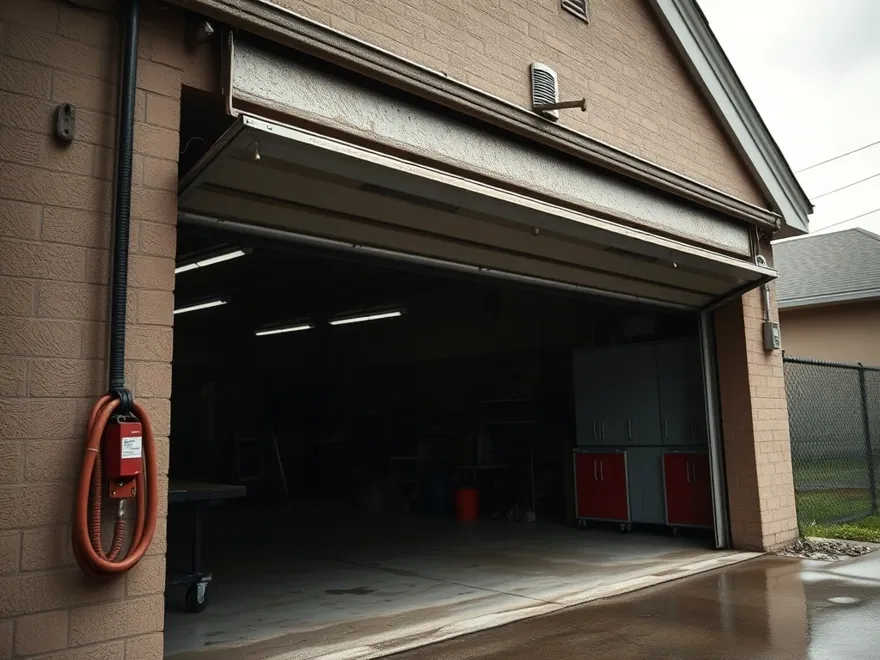 Working garage door open on a humid Louisiana morning